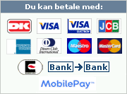 Dankort, Visa, VISA Electron, MasterCard, EuroCard, Diners, Maestro, American Express, JCB